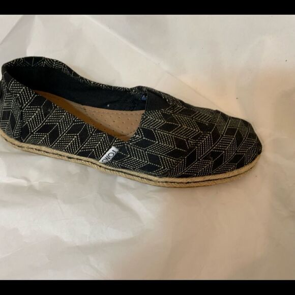 TOMS Women’s Deconstructed Alpargata Black & Tan Chevron Espadrilles Size 7 - Picture 11 of 13